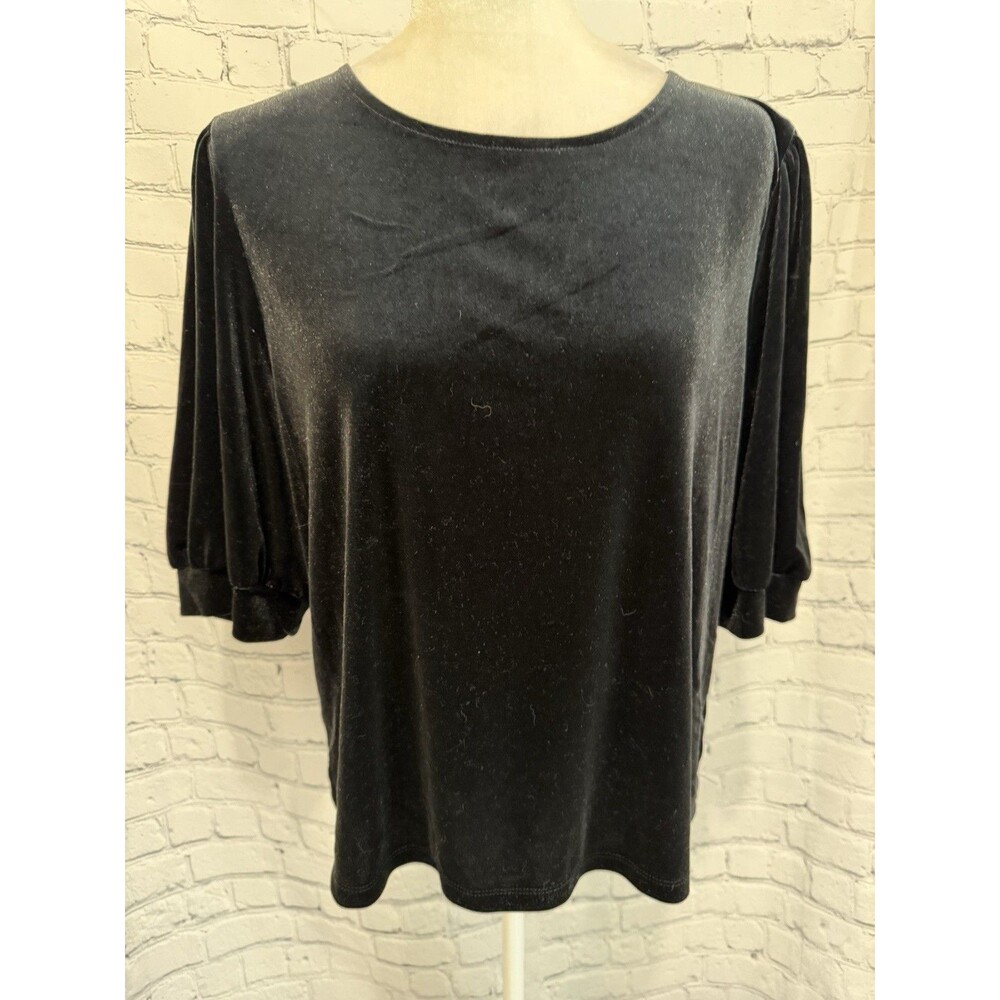 Draper James RSVP Black Velvet Short Sleeve Top Size XL